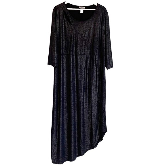 Catherines Dresses & Skirts - Catherines Asymmetrical Black Metallic Dress Size 3X Holiday 3/4 Sleeve Cocktail